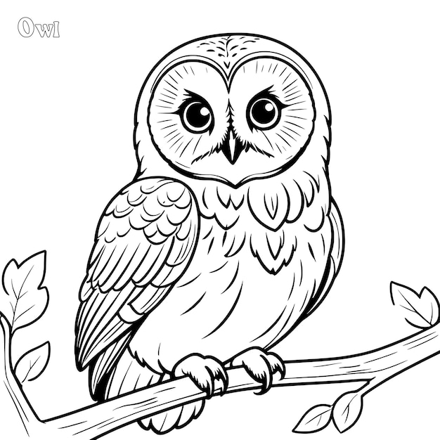 Owl hand drawn coloring page and outline vector design