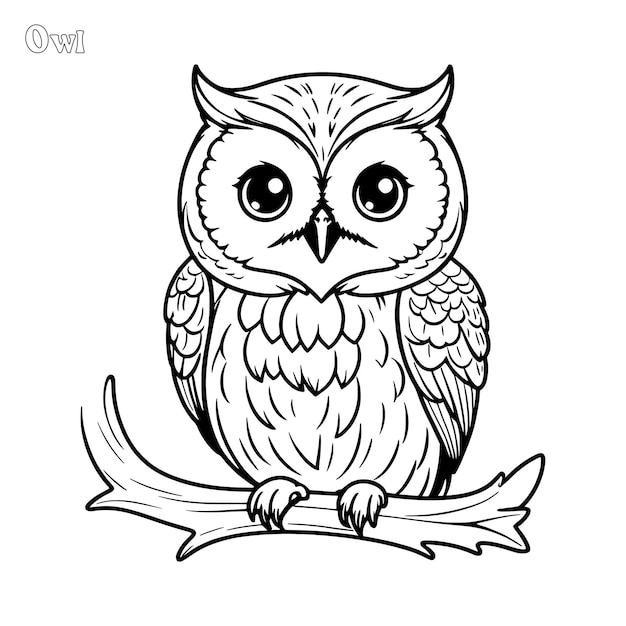 Owl hand drawn coloring page and outline vector design