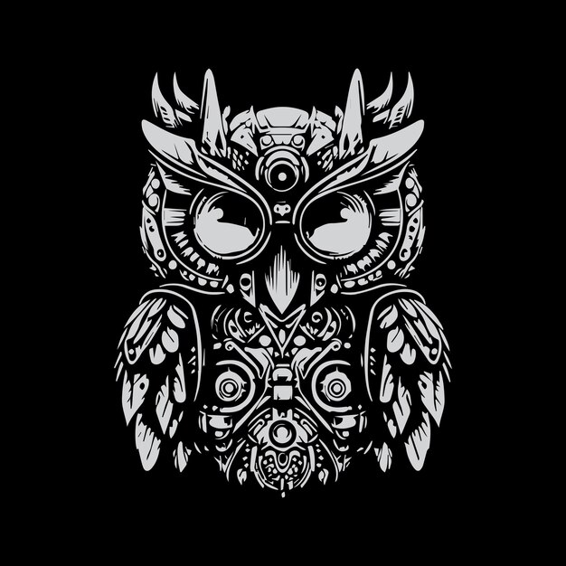 owl hand drawn illustration white ink