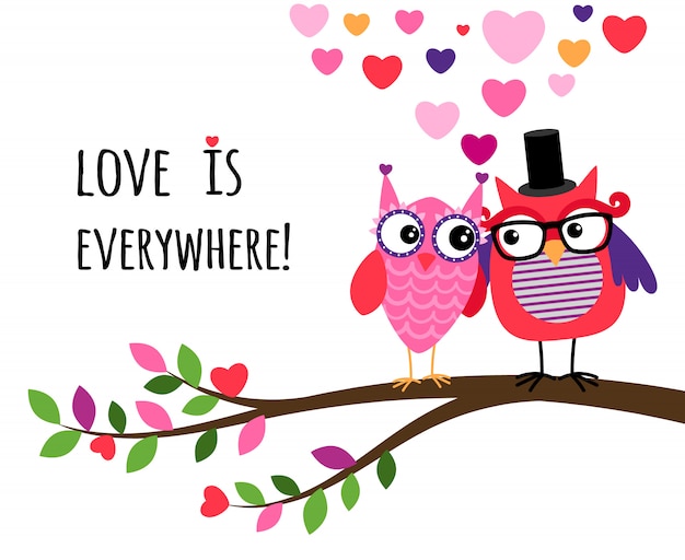 Vector owl happy valentines day