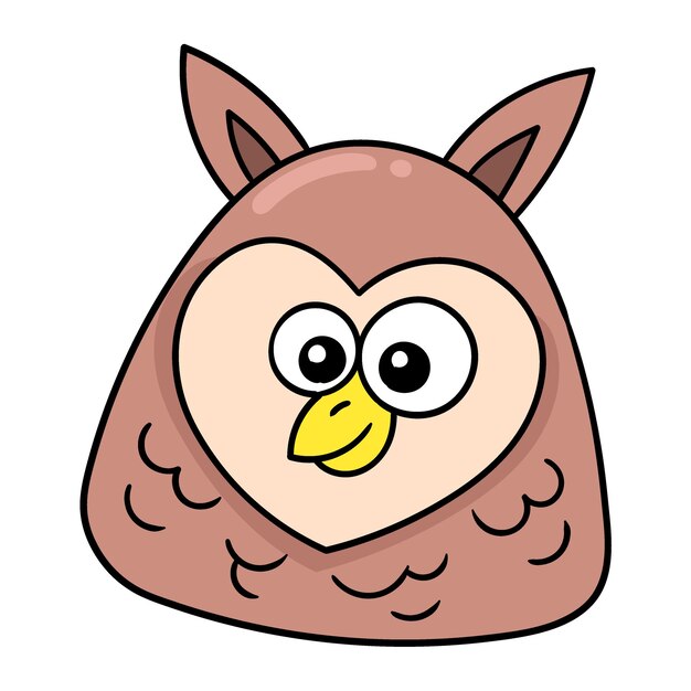 Owl head funny expression smiling doodle icon drawing