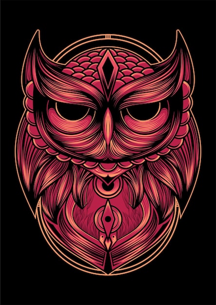 Owl head tattoo design vector illustration isolated on black background