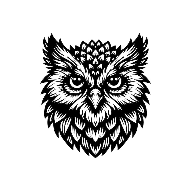 Owl head vector mascot monochrome