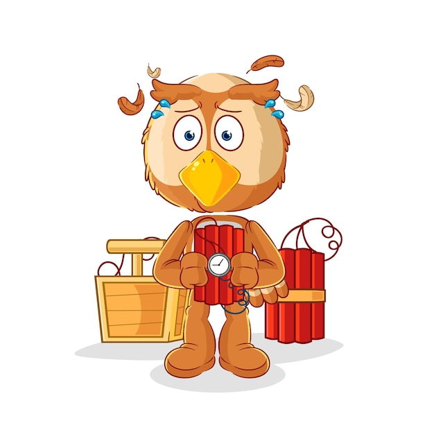 Owl holding dynamite character cartoon mascot vector