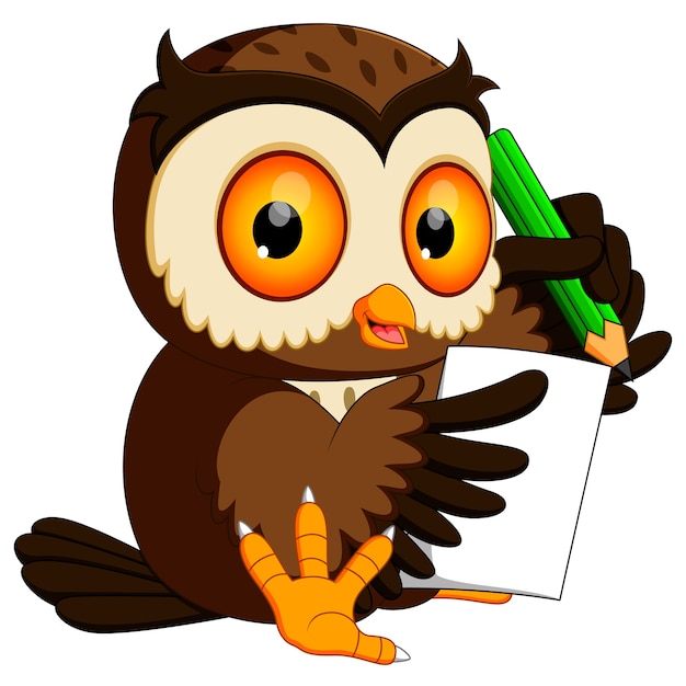 Owl holding pencil and writing