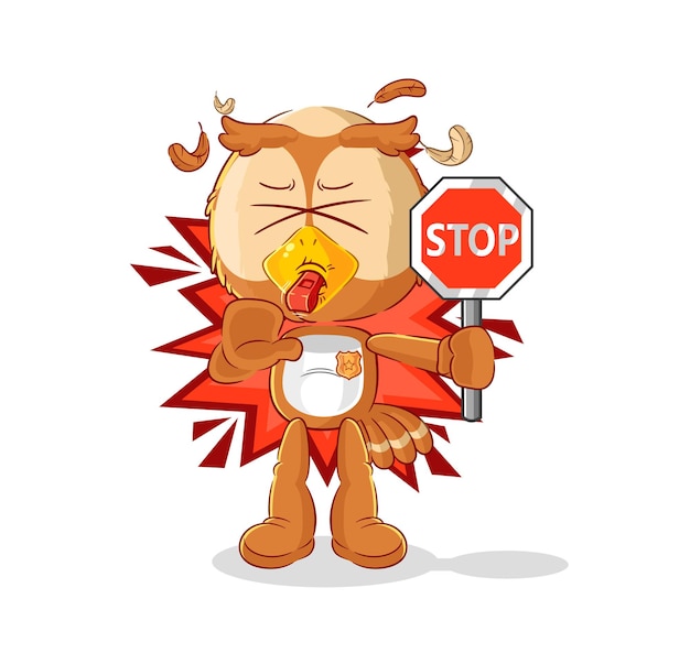 Owl holding stop sign cartoon mascot vector