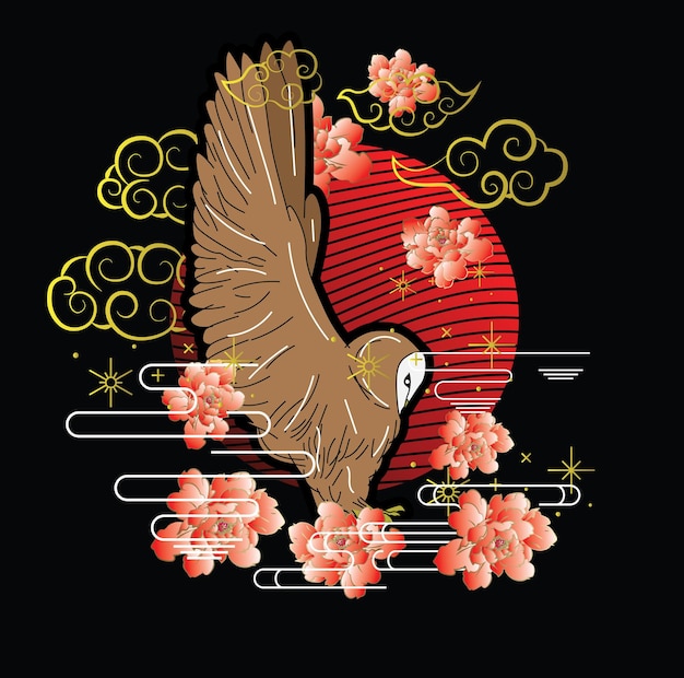 Vettore illustrazione del gufo con stile giapponese per l'evento kaijune