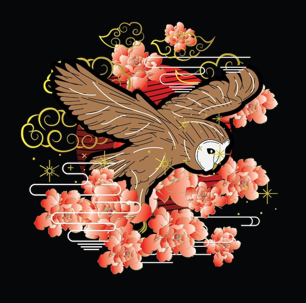 Vector owl illustration with japanese style for kaijune event