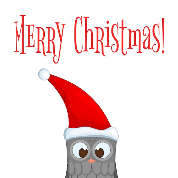 산타 클로스 모자에 올빼미입니다. 새 해와 크리스마스에 대 한 엽서입니다. 격리 된 개체 흰색 배경에 새입니다. 텍스트와 축하를 위한 템플릿입니다.