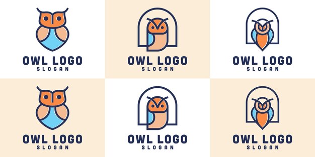 Vettore collezione di design del logo dell'icona di ispirazione del gufo