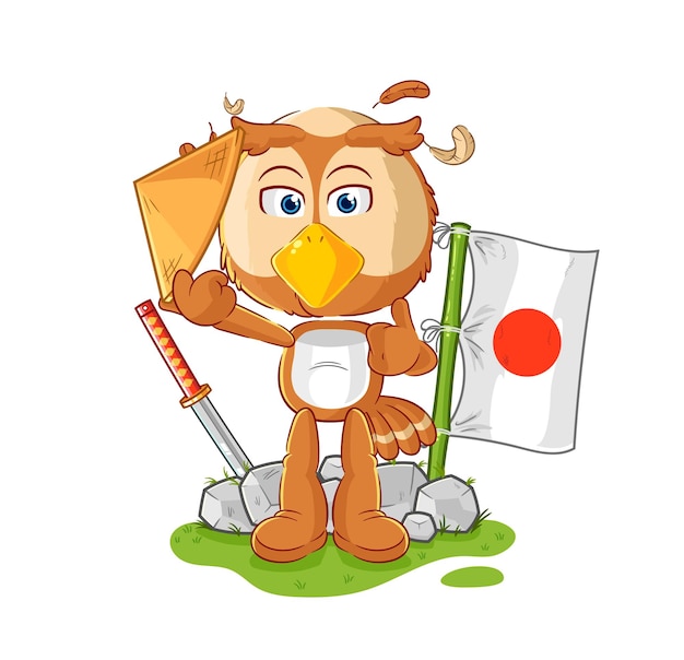 Owl japanese vector cartoon character