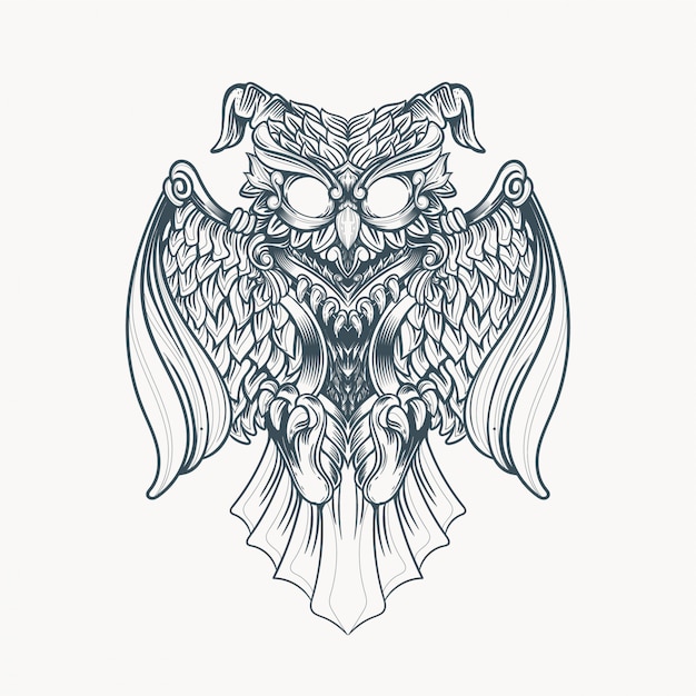 Vector owl line art illustration