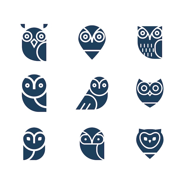 Owl linear illustration vector set