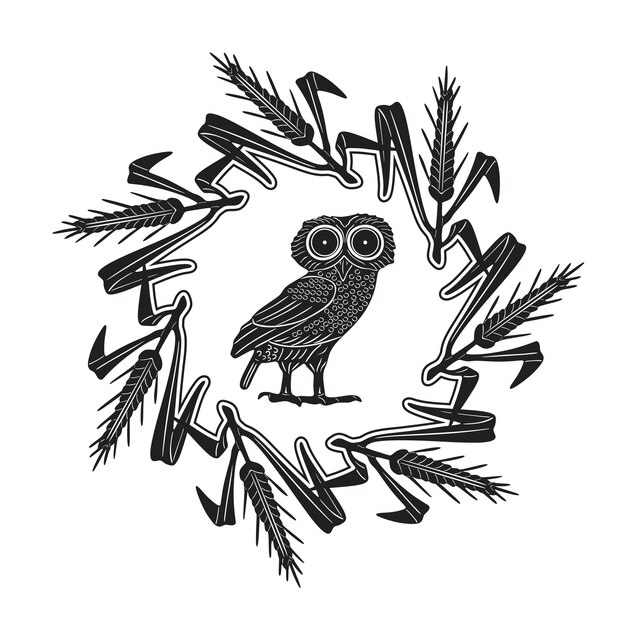 Логотип совы и абстрактная рамка с пшеничным силуэтом ручной работы