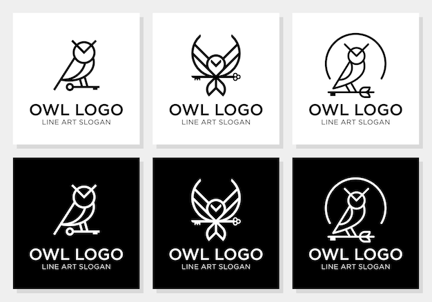 Vector owl logo bundle line art style