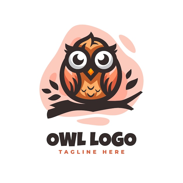 Vector owl logo design template with cute details