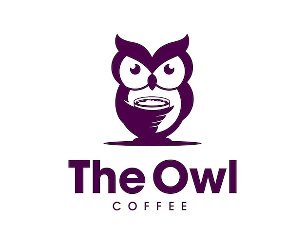 白い背景の上のコーヒーカップを保持しているフクロウのロゴ