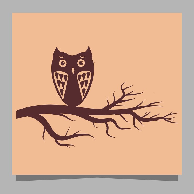 Vector owl logo illustration hand drawn on paper