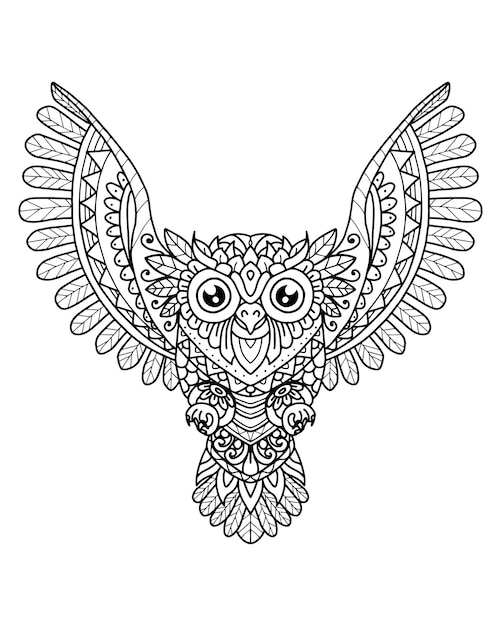 Vector owl mandala decorative design. coloring page