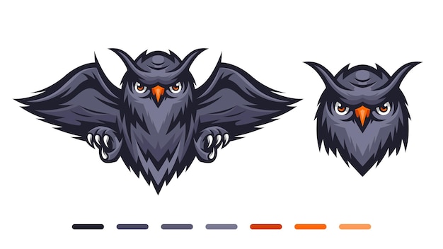 Owl mascot illustration logo design set