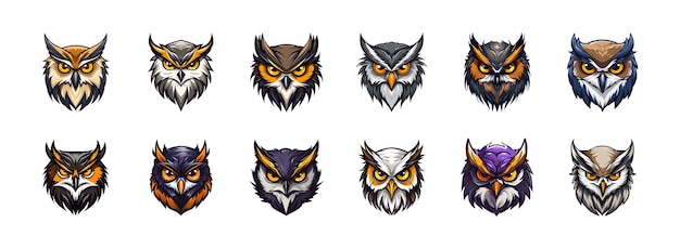 Owl Mascot Vector Illustration set Variations of Owl Logo Designs isolated on White Background