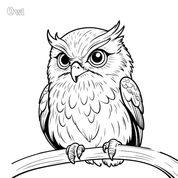 Owl met de hand getekende kleurpagina en outline vectorontwerp