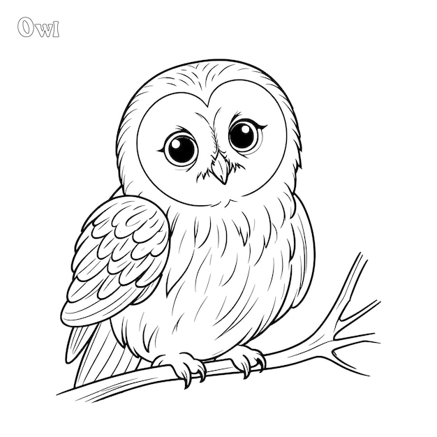 Owl met de hand getekende kleurpagina en outline vectorontwerp