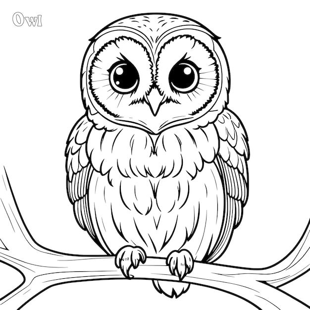 Owl met de hand getekende kleurpagina en outline vectorontwerp