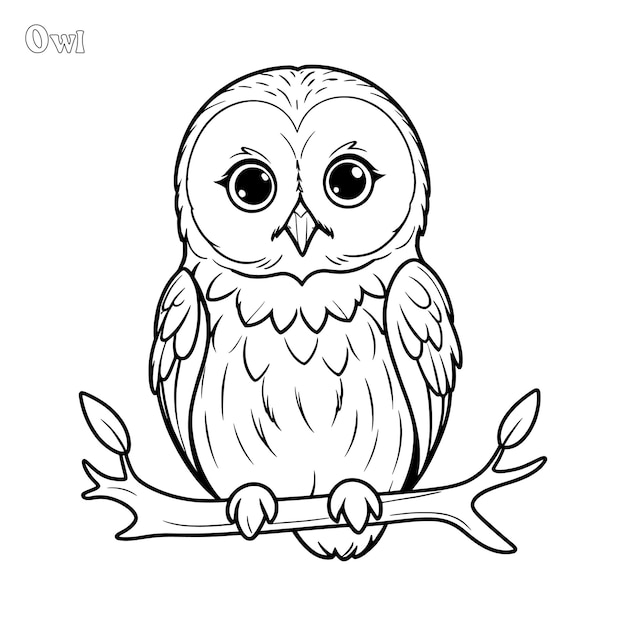 Owl met de hand getekende kleurpagina en outline vectorontwerp