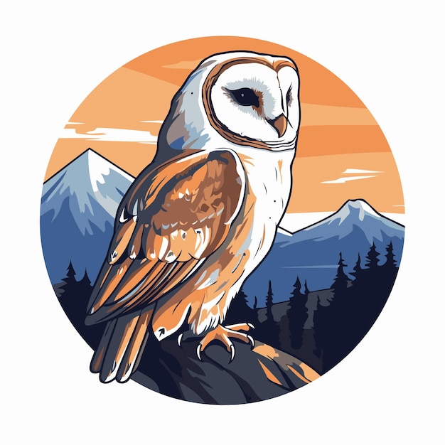 Owl in the mountains Vector illustration in a cartoon style