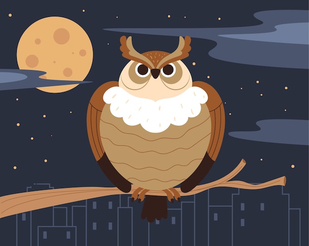 Owl night city background insomniac concept graphic design illustration