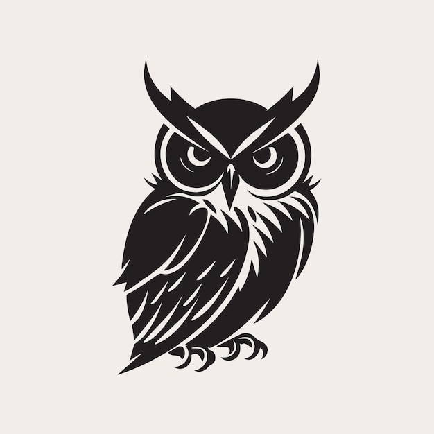 Owl one color vector logo emblem or icon Tattoo art style Symbol of wisdom and knowledge