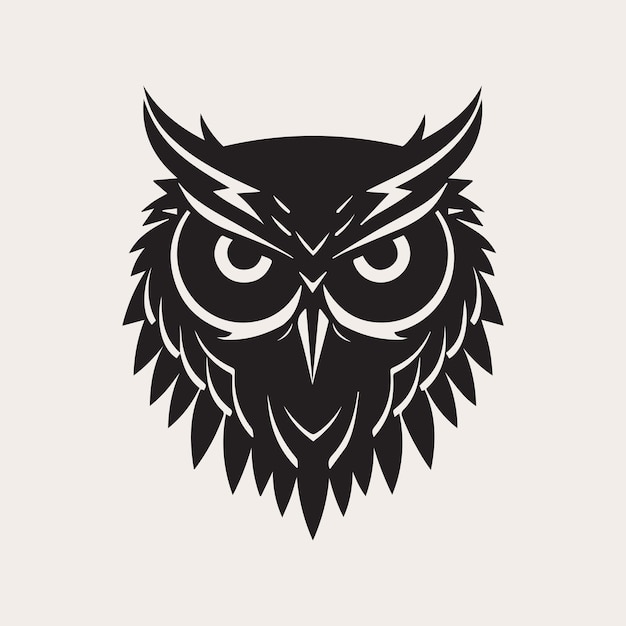 Owl one color vector logo emblem or icon Tattoo art style Symbol of wisdom and knowledge