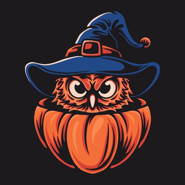 Owl and orange pumpkin character vector ilustration