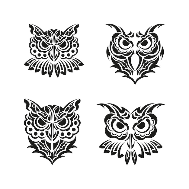Owl ornament set Good for menus prints and postcards Vector illustration
