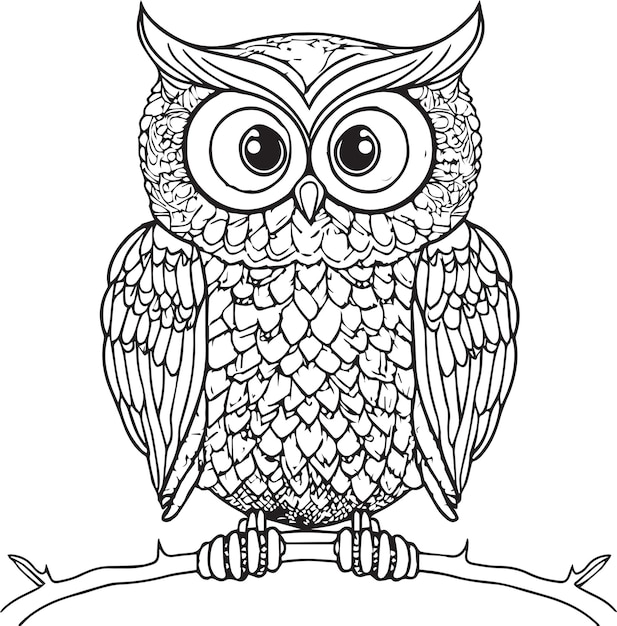 Owl outline vector illustration Coloring book for children Cartoon bird black and white drawing