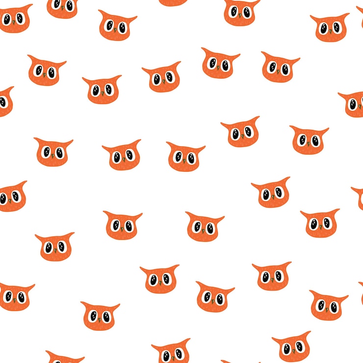 Vector owl pattern seamless in freehand style. head animals on colorful background. vector illustration for textile.