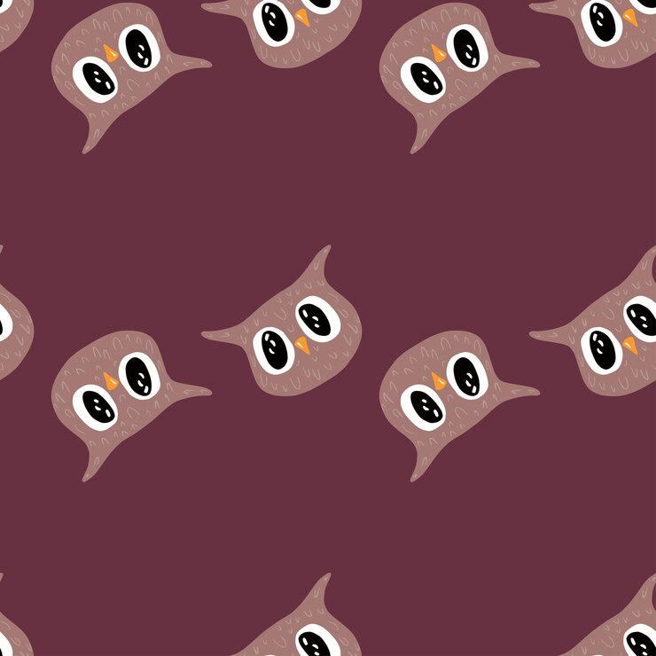Vector owl pattern seamless in freehand style. head animals on colorful background. vector illustration for textile.