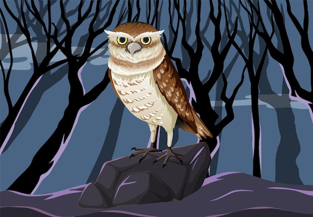 Vector owl perched in moonlit forest