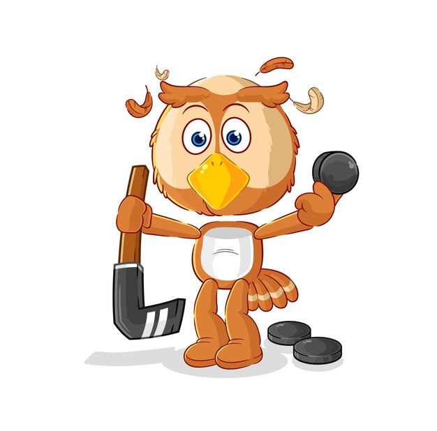 Owl playing hockey vector cartoon character