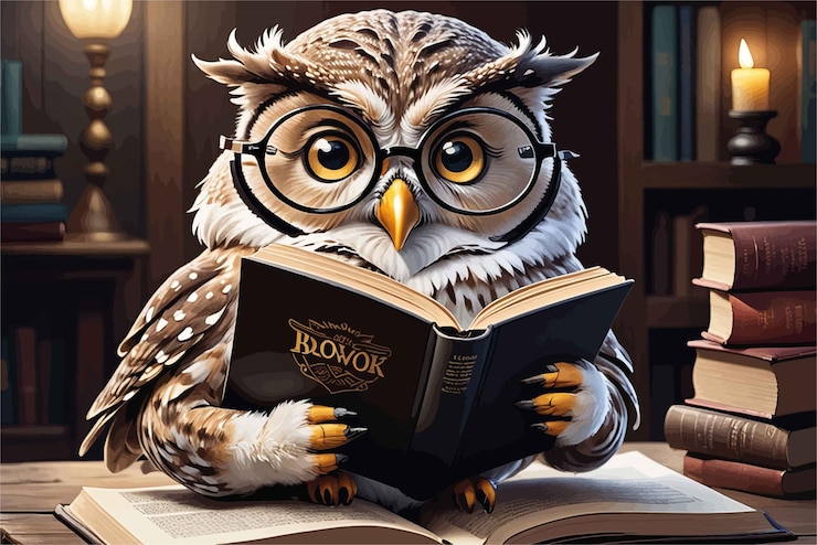 Вектор сова читает книгу на столе сова читает книгу на столе сова читает книгу на фоне деревянной футболки