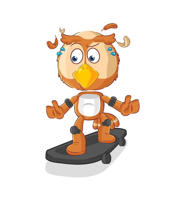 Owl riding skateboard cartoon character vector