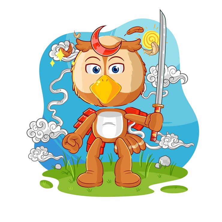 वेक्टर owl samurai cartoon cartoon mascot vector