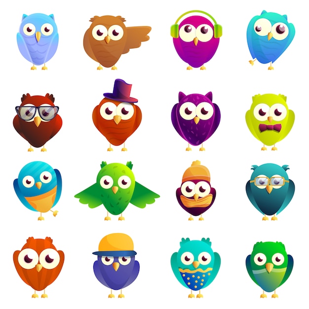 Owl set, cartoon style