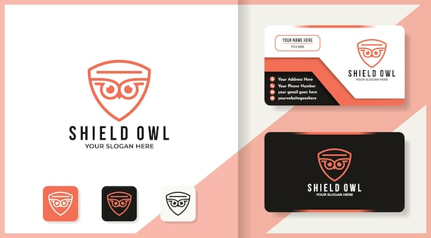 Owl shield logo design and business card