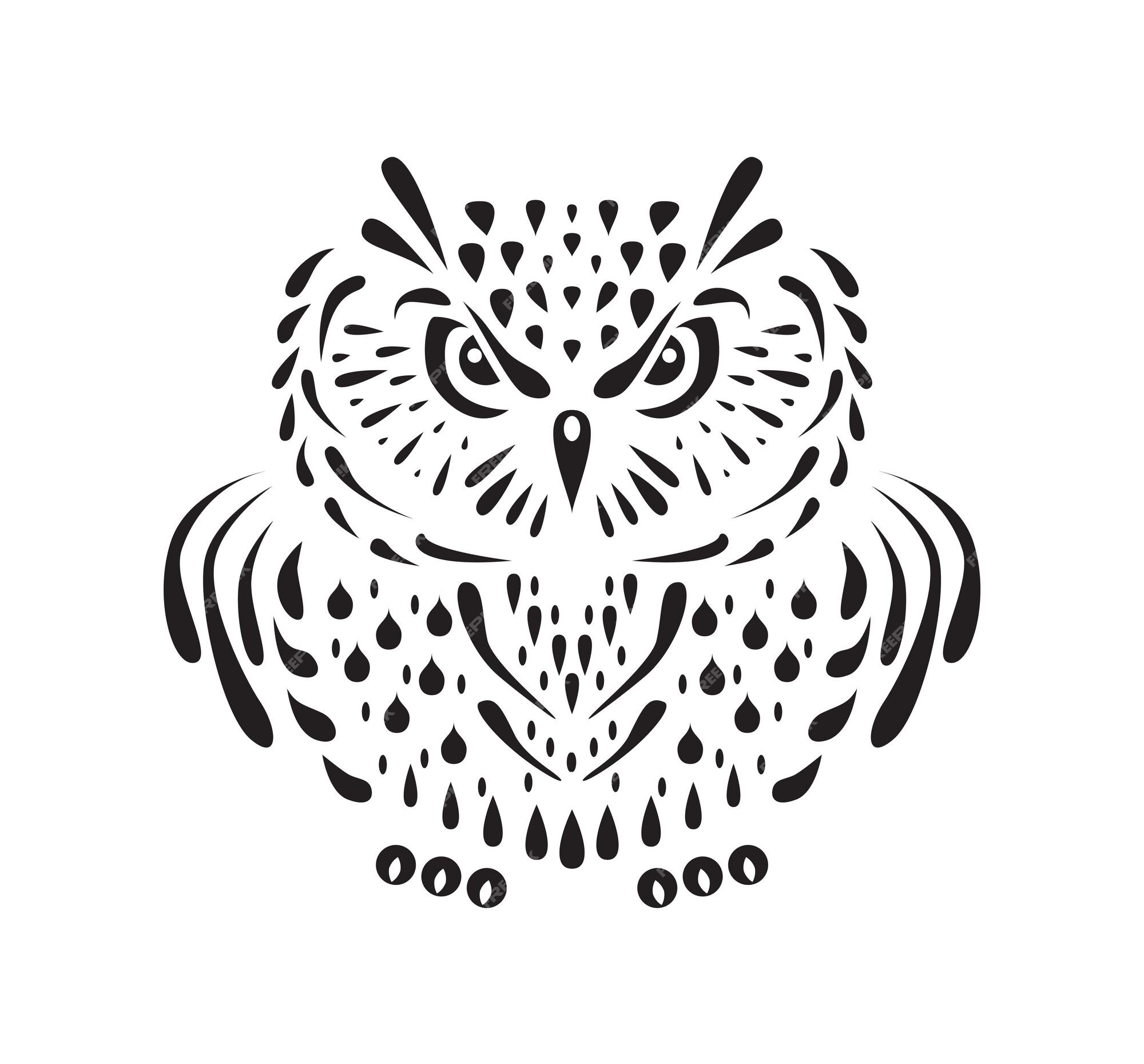 Premium Vector | Owl silhouette black and white illustration
