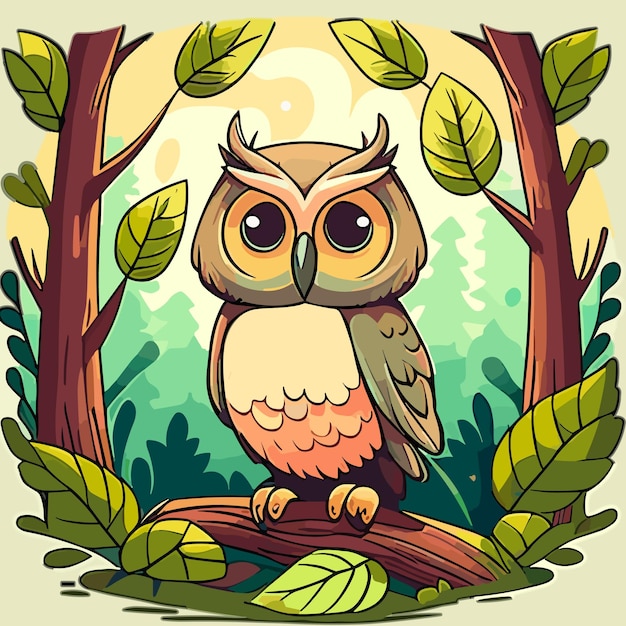 An owl sits on a branch in the forest