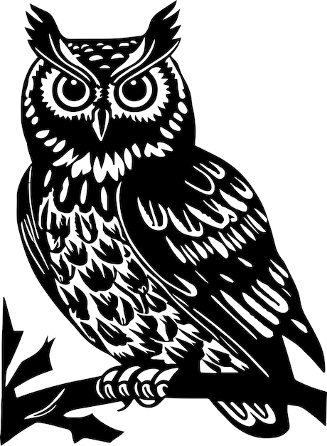 Owl sits on a branch Vector Illustration on a white background SVG