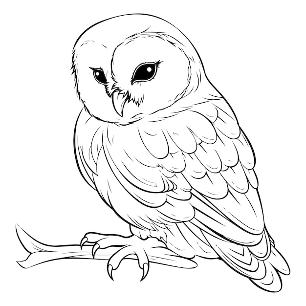 Owl sitting on a branch Vector illustration in outline style