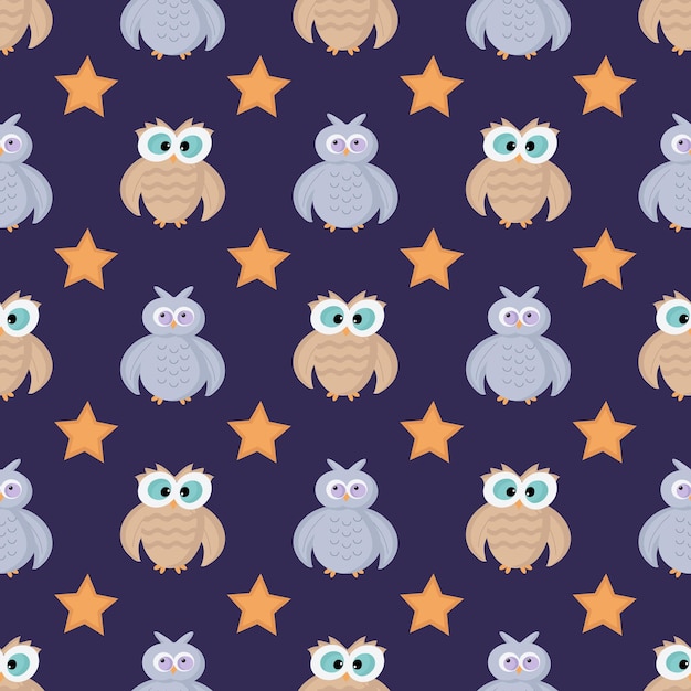 Owl and star pattern on dark background